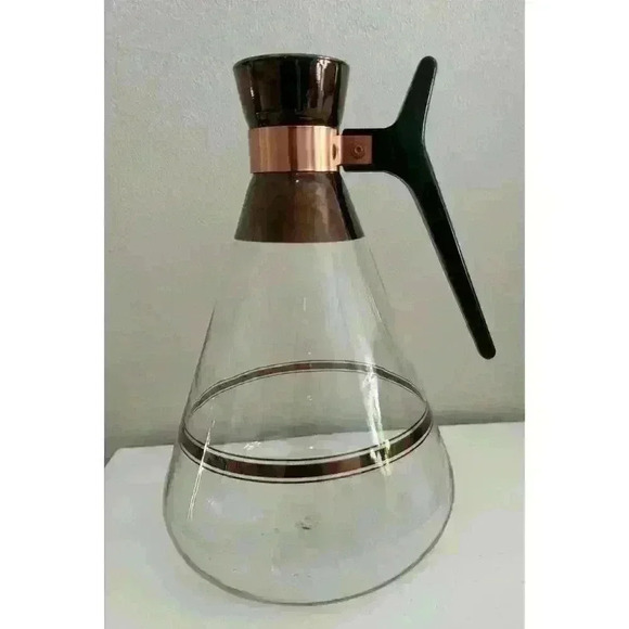 Mid Century Modern Coffee Carafe Vintage MCM Atomic Copper & Glass 10"H No Lid - Picture 5 of 9
